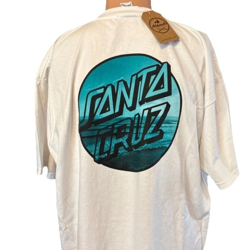 Santa Cruz Skateboards White and Blue Short Sleeve Tee Fits Like 2XL Surfer Top